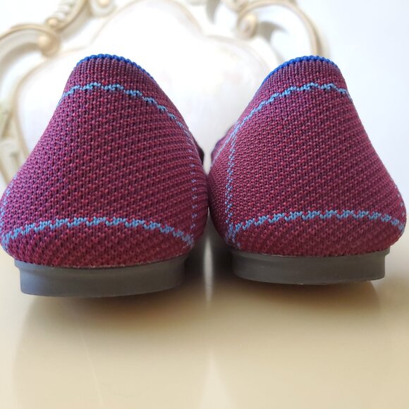 Rothy's The Loafer Women's Burgundy Grid Plaid Slip On Flat Shoes Size 7.5 - Picture 7 of 14